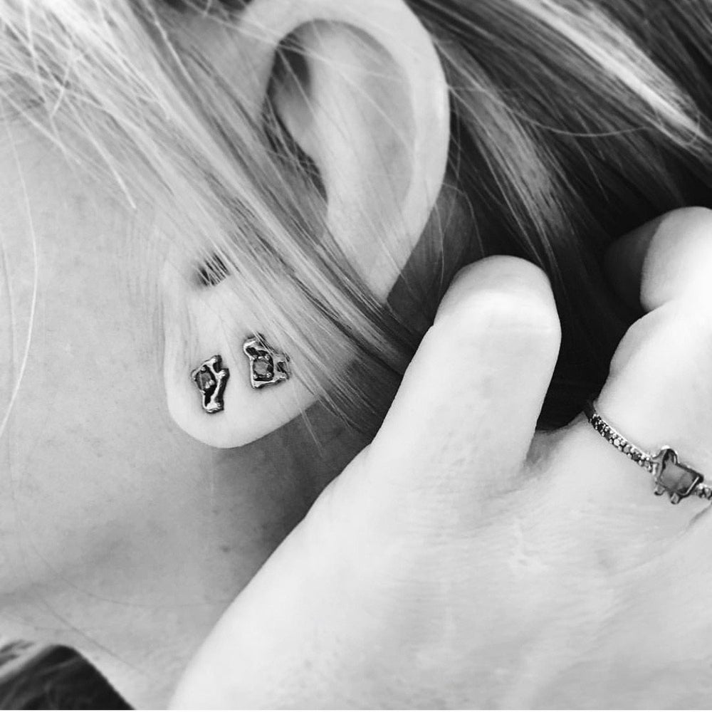Black Rhodium Lamb Stud Earrings with Diamonds - Julie Lamb
