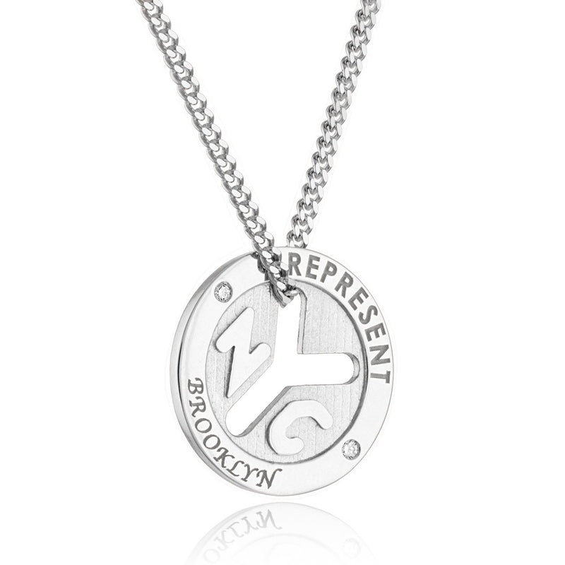 14K White Gold NYC 'REPRESENT' Token Necklace
