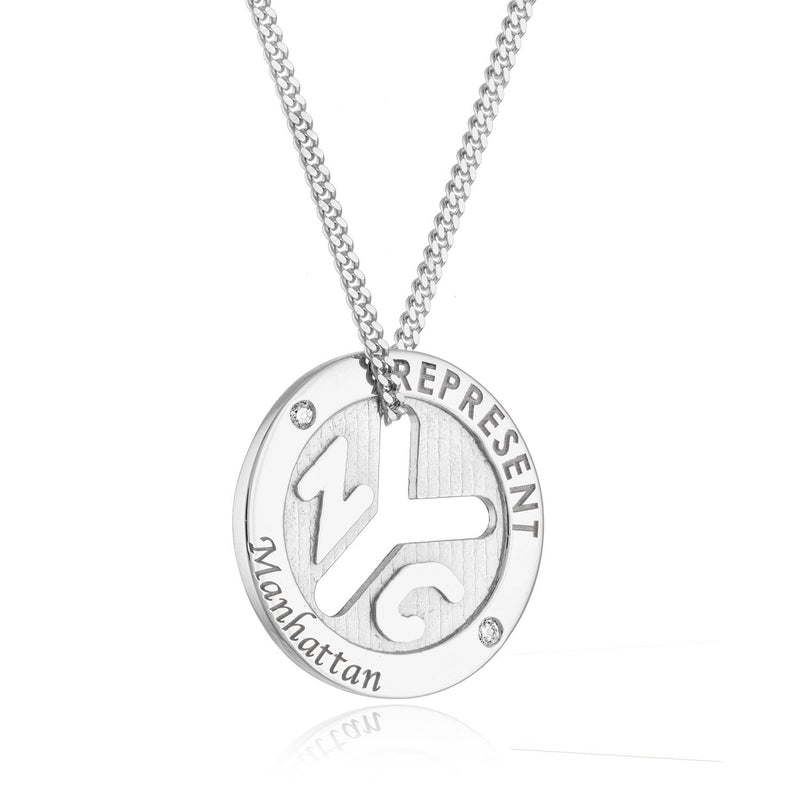 14K White Gold NYC 'REPRESENT' Token Necklace