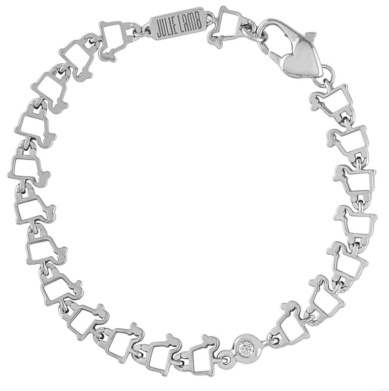 *Sterling Silver Lamb Logo Link Bracelet with Heart Clasp