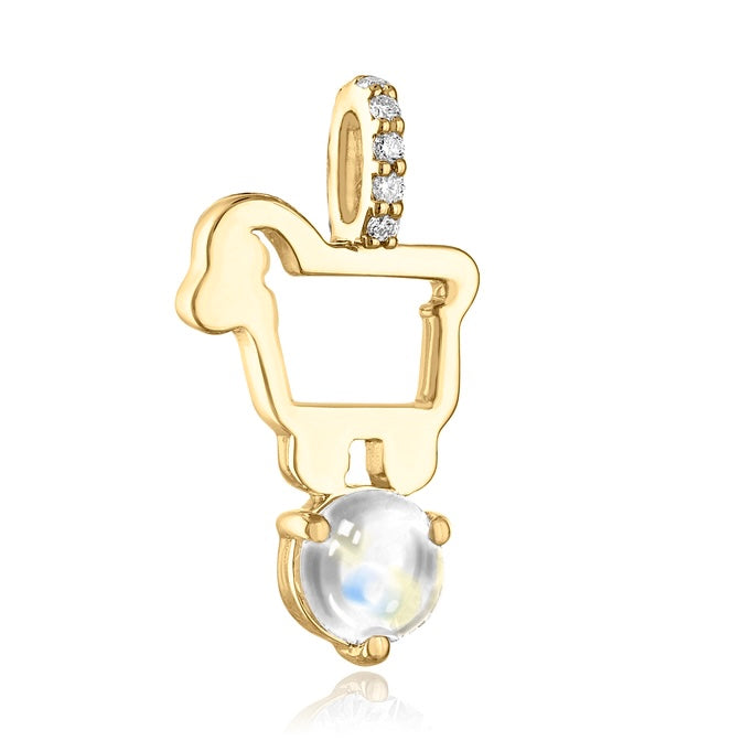 14K Gold Lamb Charm with Moonstone