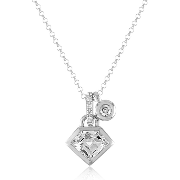 14K White Gold Super Charming Necklace with Rock Crystal & Diamonds