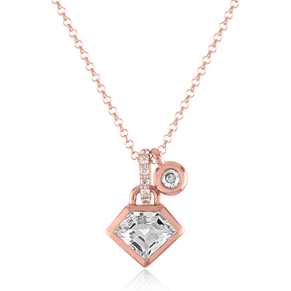 14K Rose Gold Super Charming Necklace with Genuine Stone & Diamonds