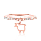 14K Rose Gold Charm Ring with lamb logo and diamonds