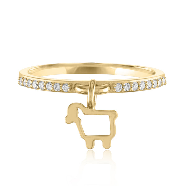 18K Yellow Gold Charm Lamb Logo Ring with diamonds