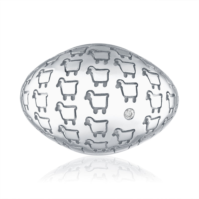 Front view of lamb logo sterling silver ring