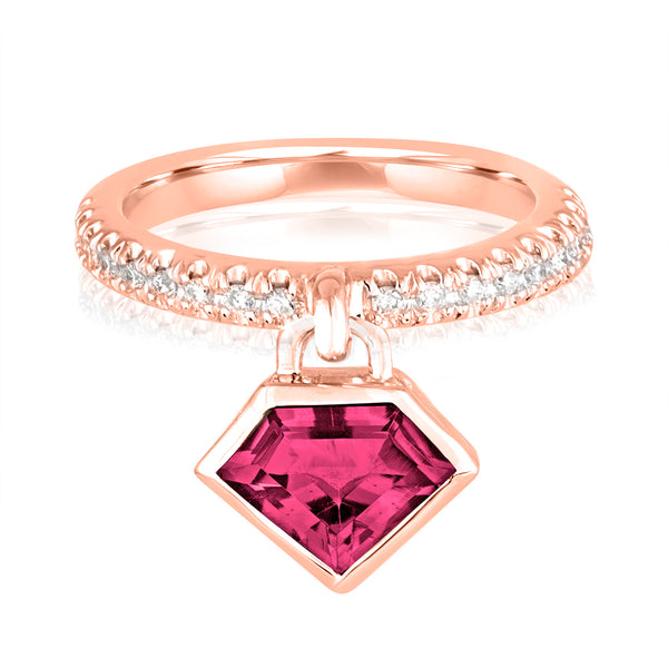 *14K Rose Gold Rhodolite Garnet and Diamond Power Charm Ring
