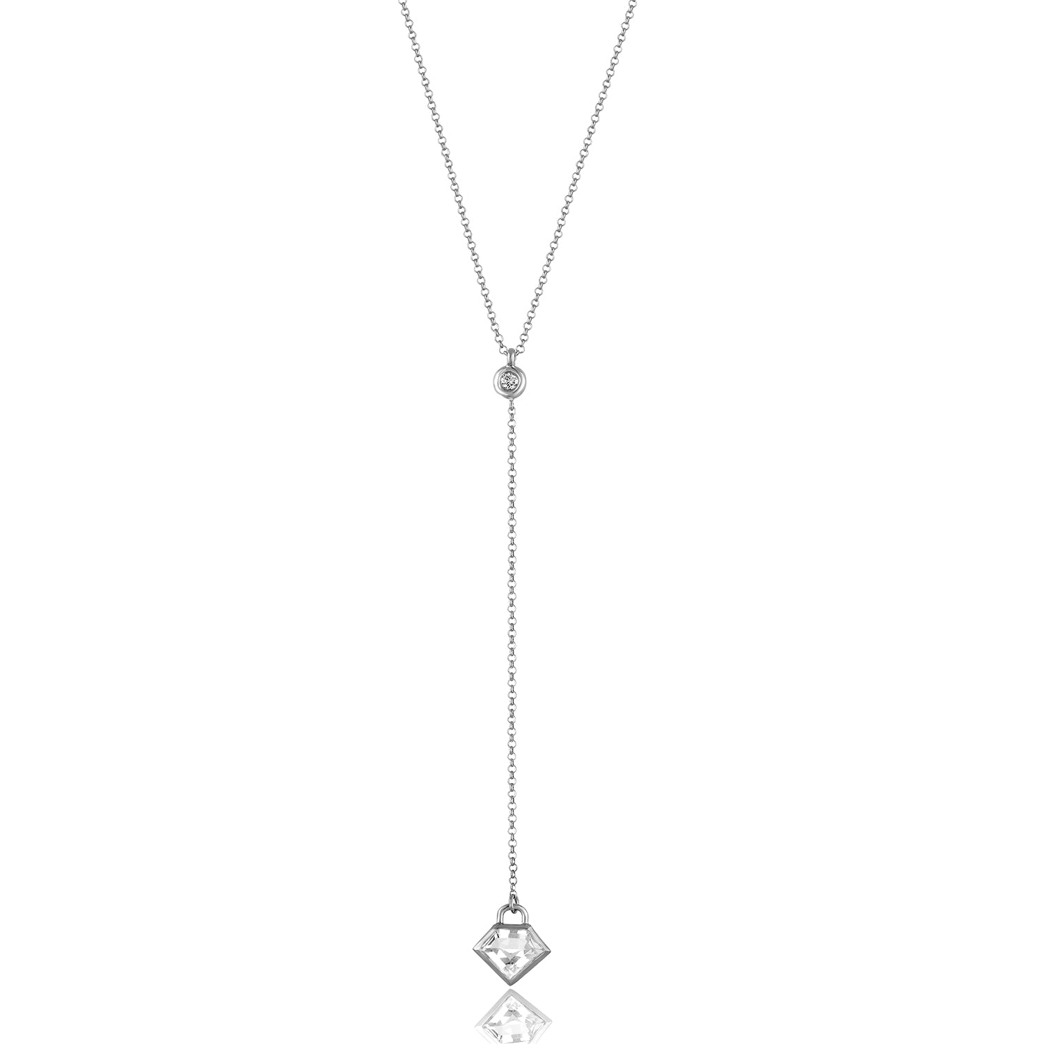 Sterling Silver Lariat Necklace with Diamond and Gemstone - Julie Lamb