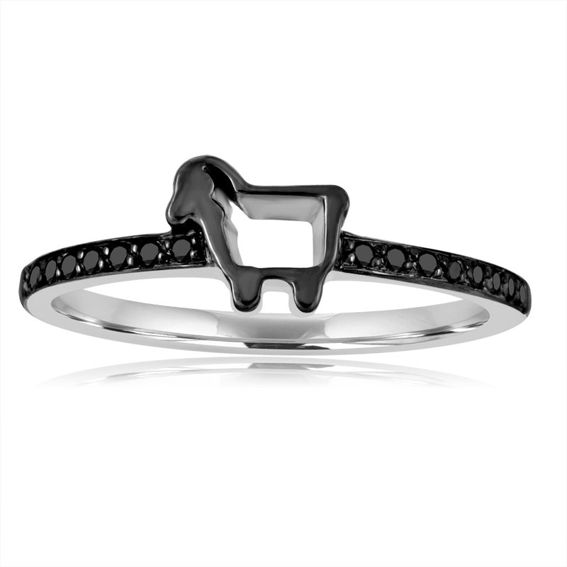 *14K White Gold Mini Pave Ring with Black Diamonds