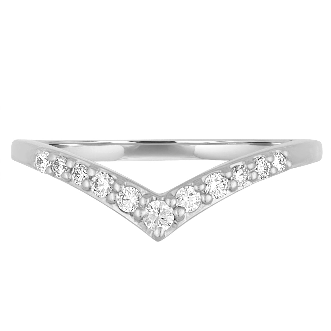 14K White or Rose Gold Chevron Style Diamond Stacking Band - Julie