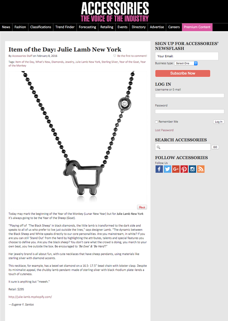 Sterling Silver Black Sheep Necklace with Single Diamond - Julie Lamb