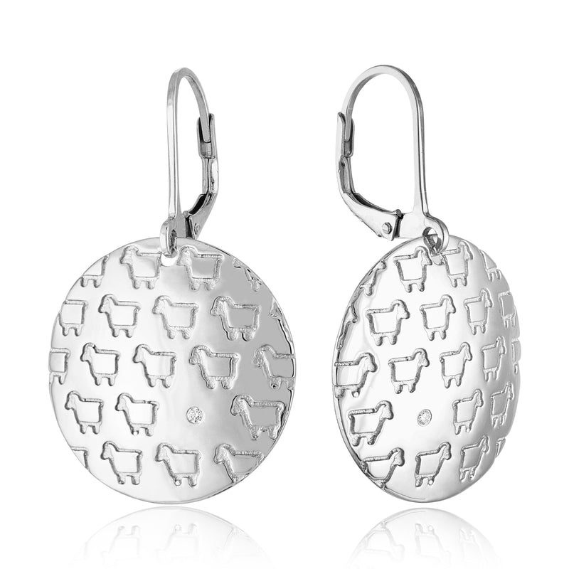 Sterling silver lamb logo disc drop earrings